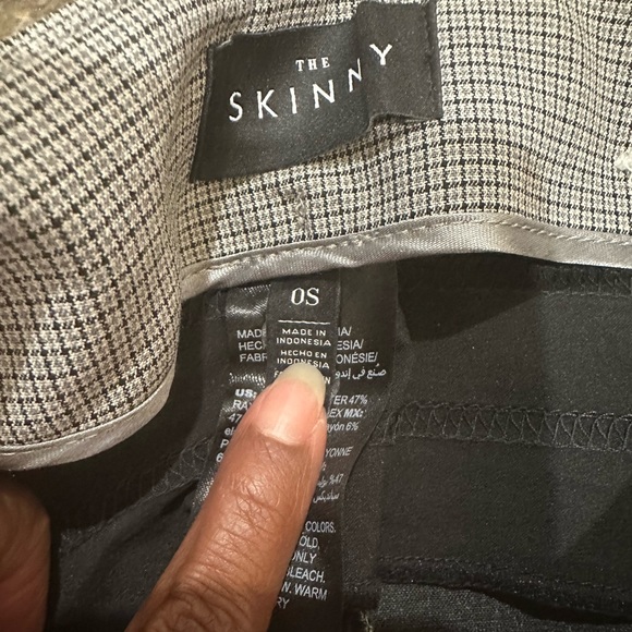 WHBM skinny tapered tiny plaid grey black 0S zip button side closure - Picture 5 of 10